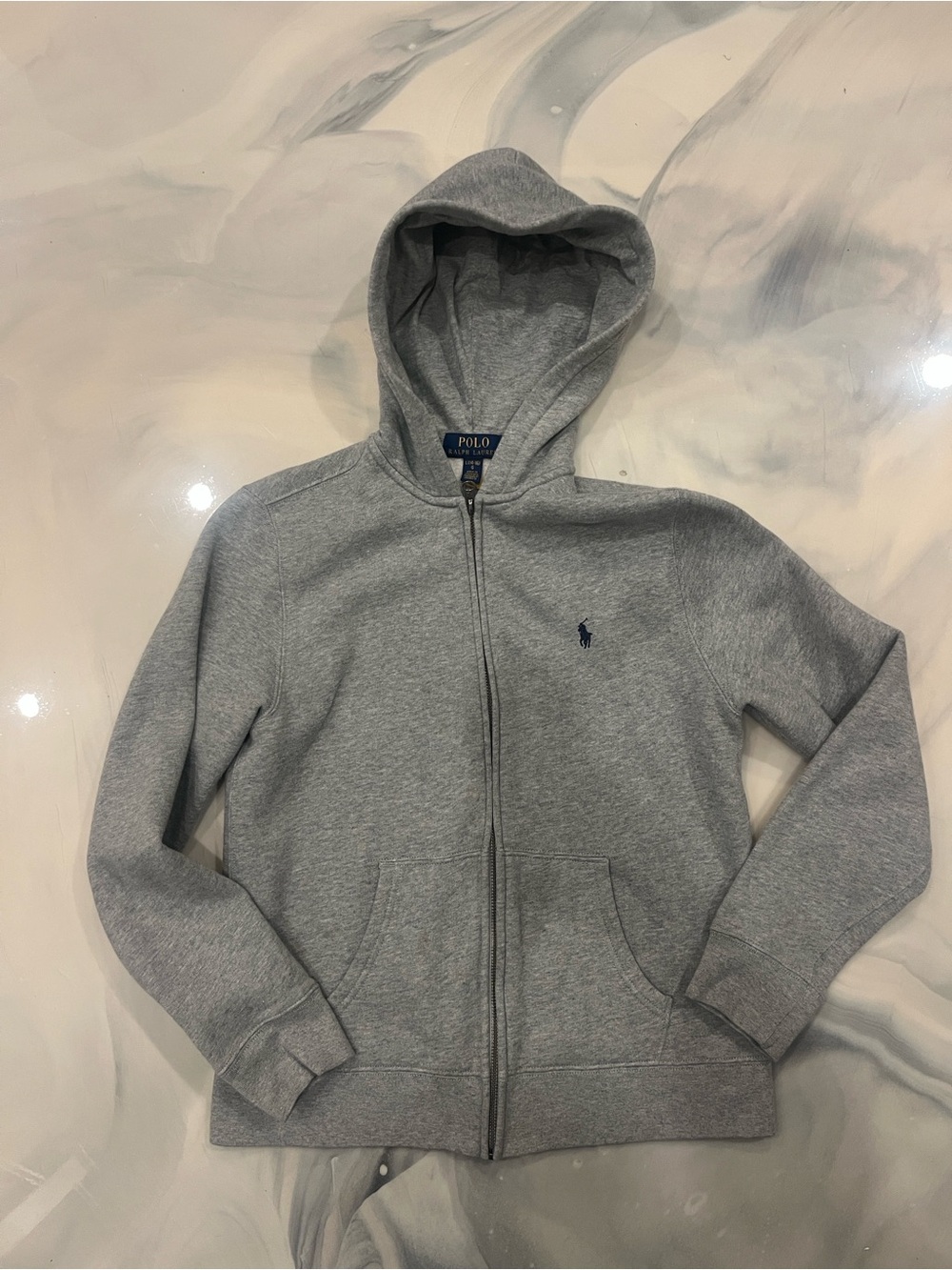 Polo by Ralph Lauren Grey Zip-Up Hoodie with Navy Logo